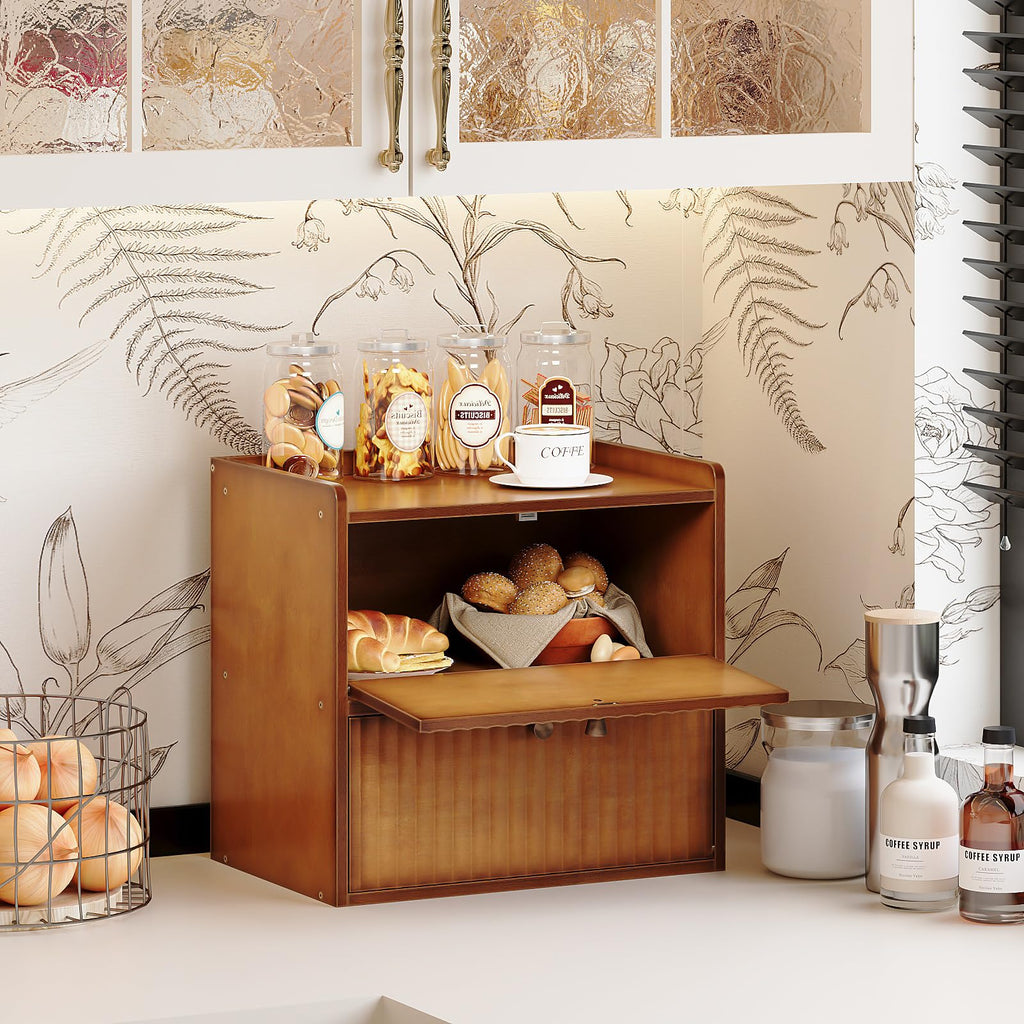Rustic Bamboo Bread Box Double Layer Large Capacity S566