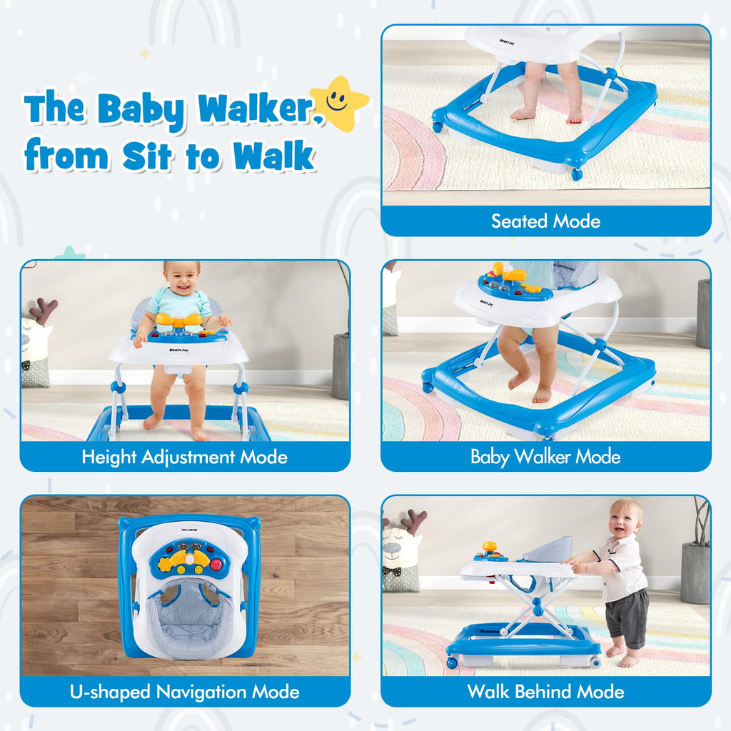 Blue 5 in 1 Foldable Baby Walker with Wheels Z241