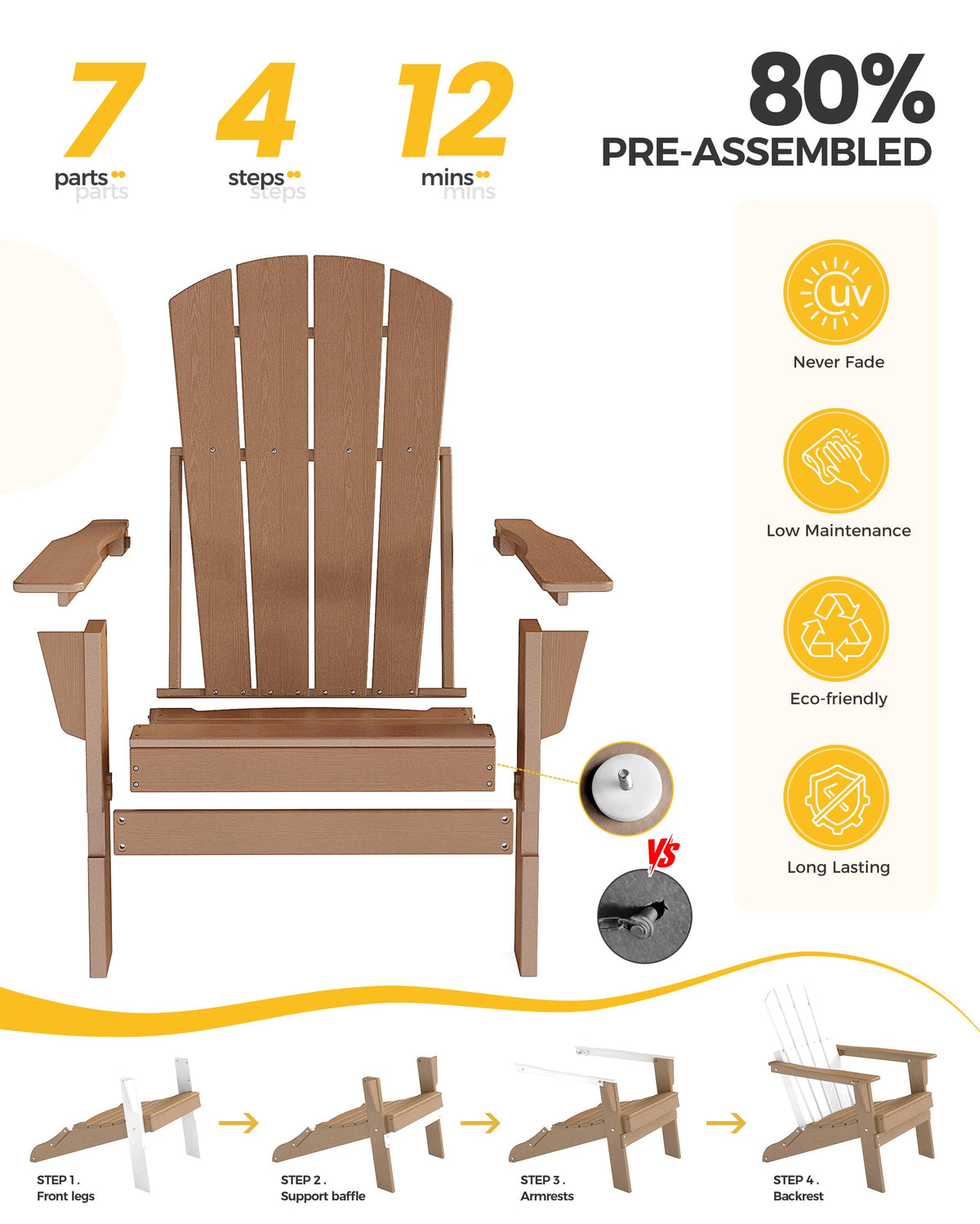 Folding HDPE Adirondack Chair P5214