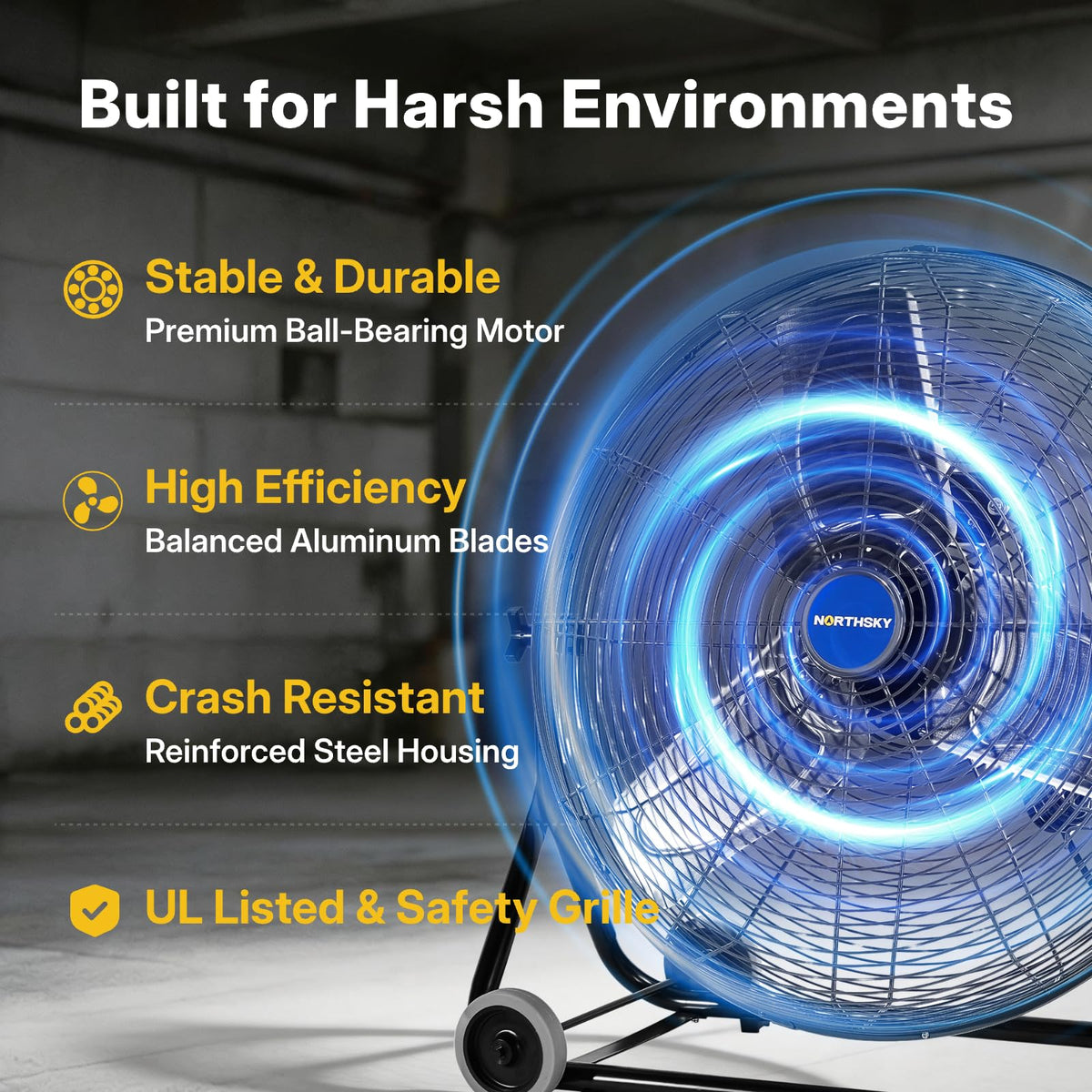 24" High Velocity Industrial Floor Fan, 3-Speed 4950 CFM Metal Fan X277