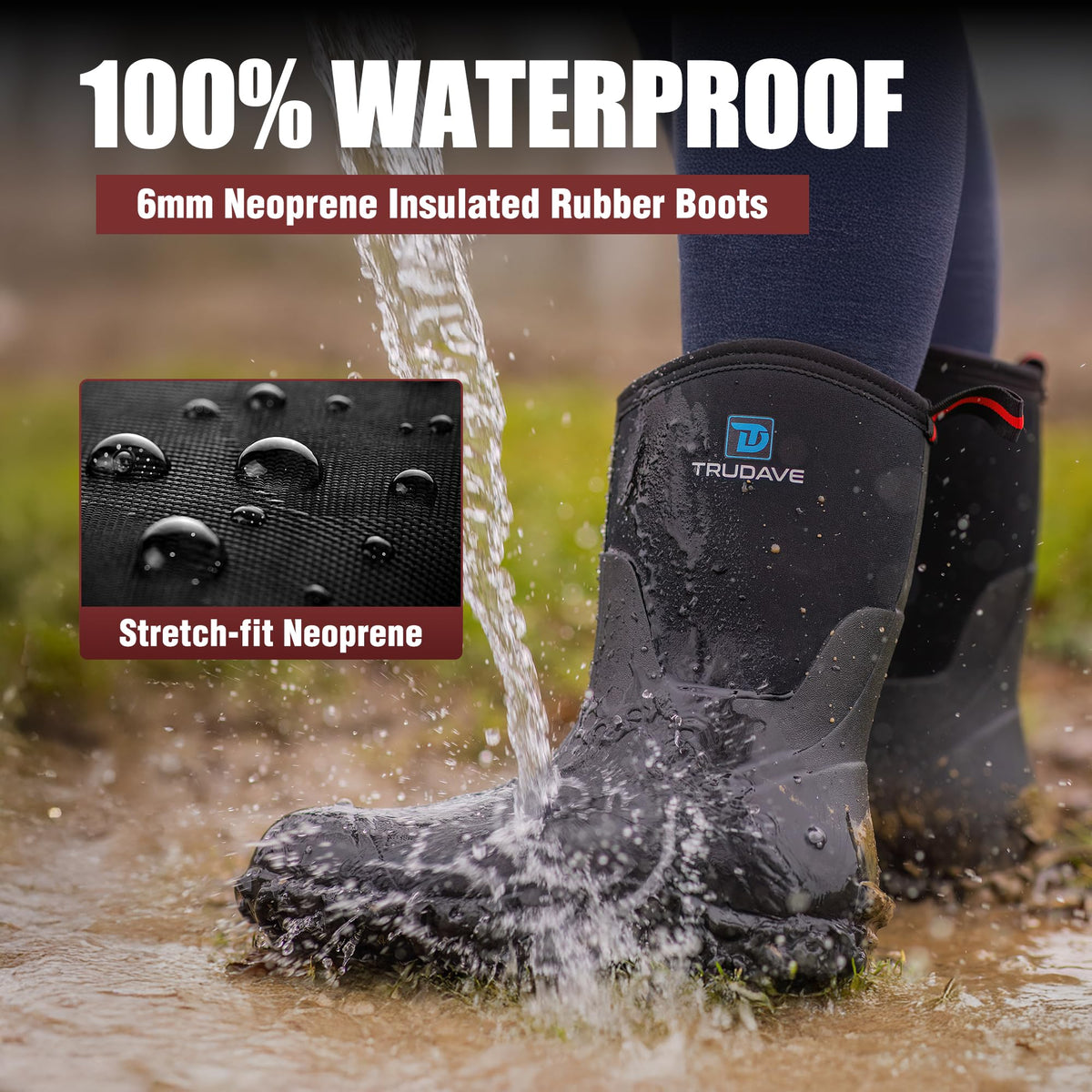 6mm Neoprene Insulated Mid Calf Waterproof Rubber Work Boots W282562