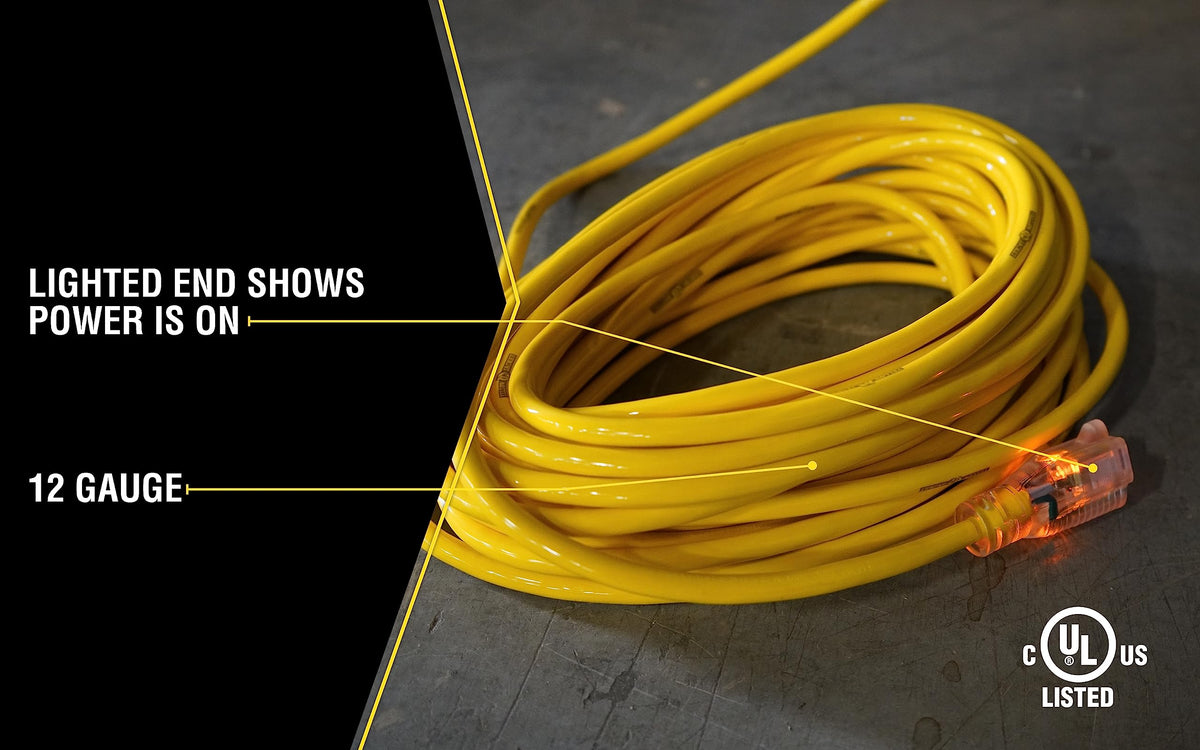 Yellow 100ft. 12/3 15Amp Heavy Duty Extension Cord D596