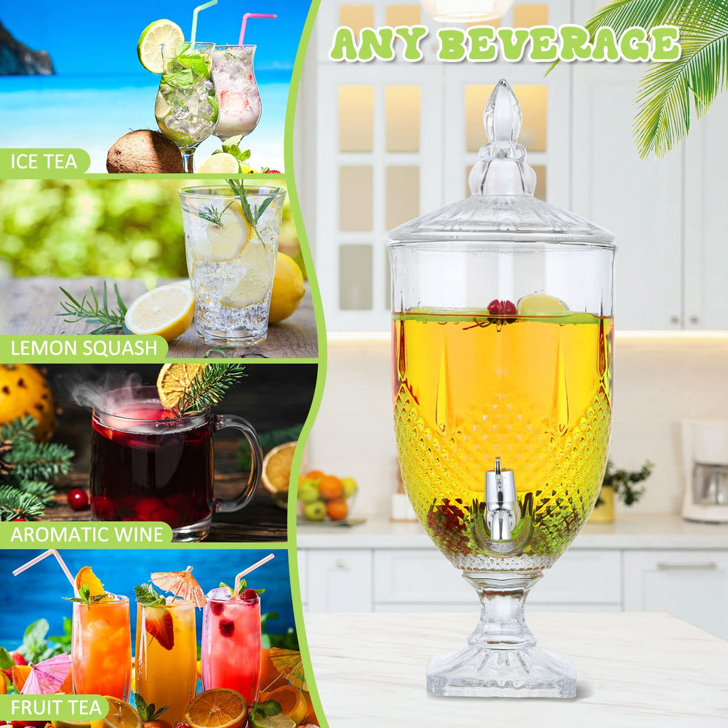 2 Pieces 1.3 Gallon Glass Drink Dispensers with Stand and Spigot E486730