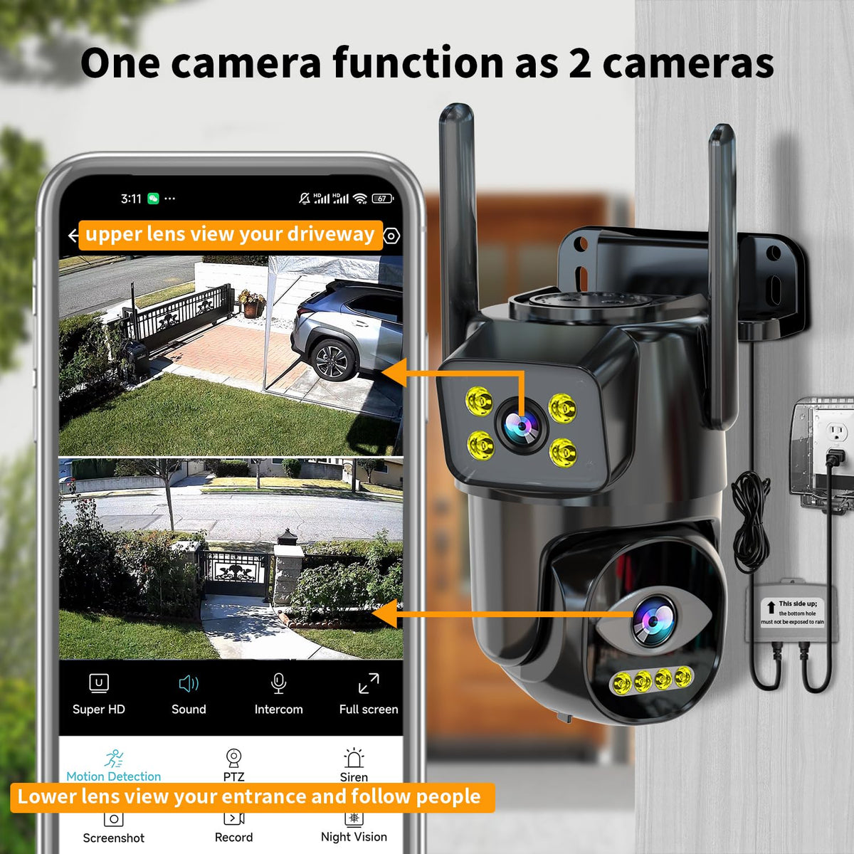 Dual Lens WiFi Security Camera Outdoor I496