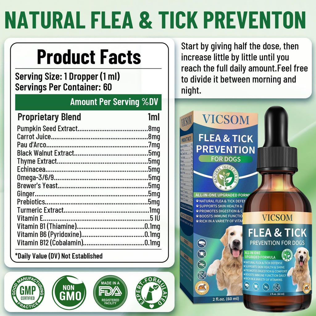 Natural Flea and Tick Prevention for Dogs, 60ml O85463