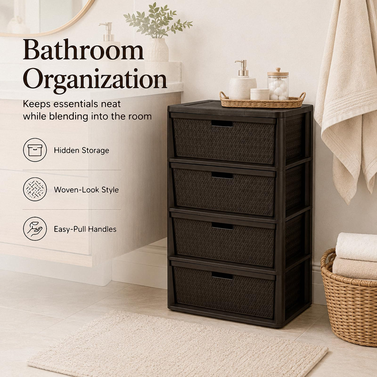 4 Drawer Brown Plastic Storage Tower X4493