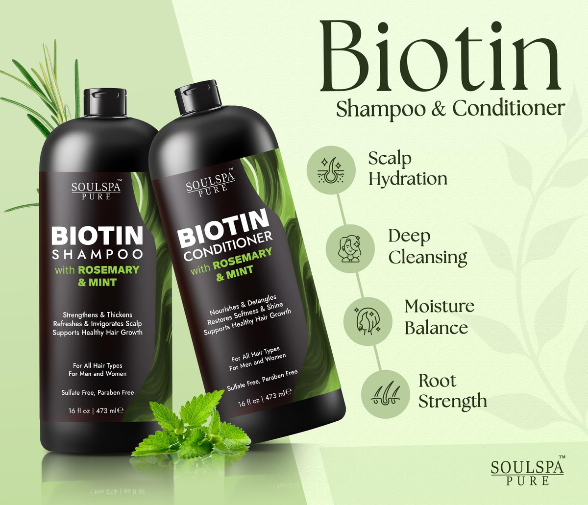 Biotin Rosemary Shampoo and Conditioner Set 16 fl oz L730390