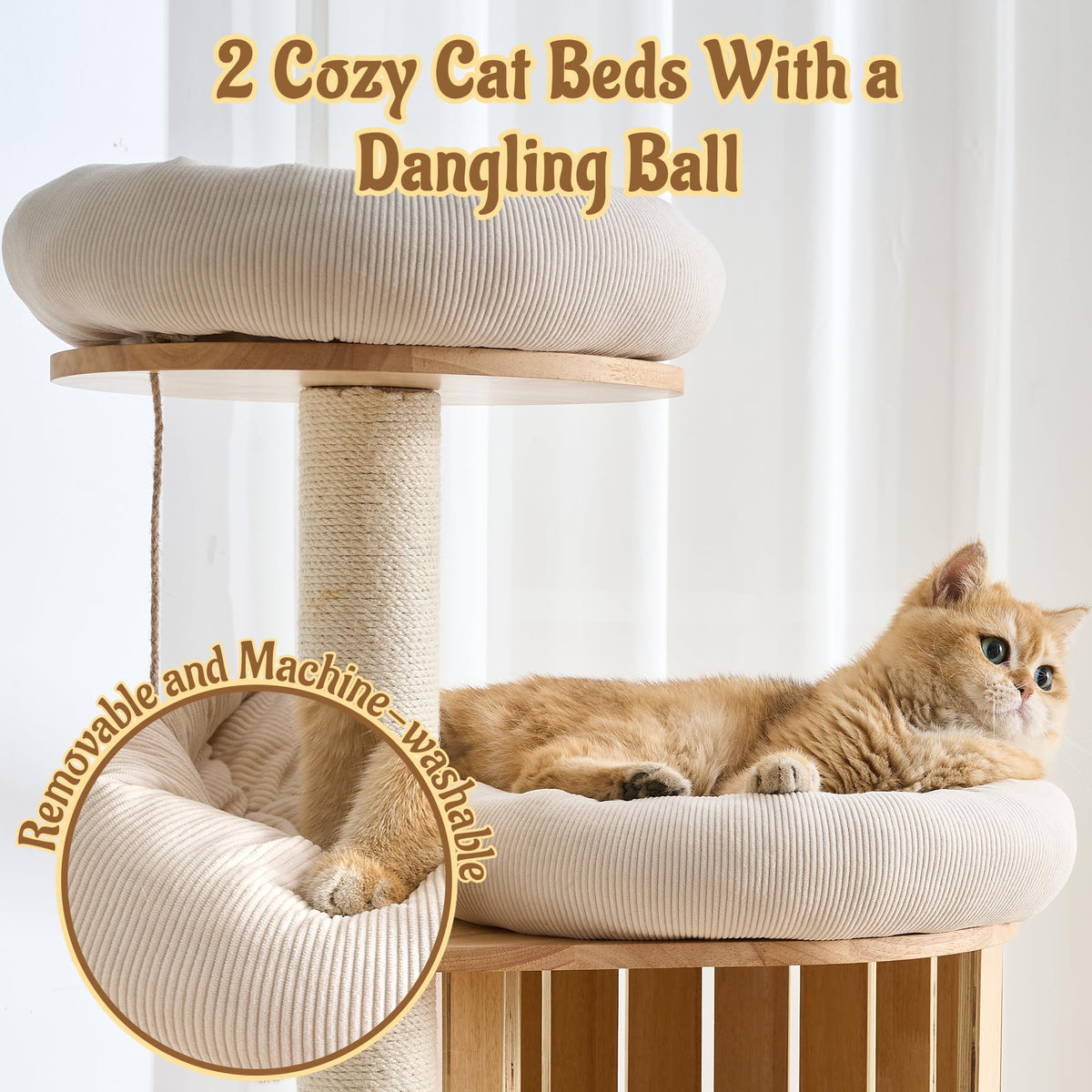 70" Wood Cat Tree with 2 Cat Caves T354