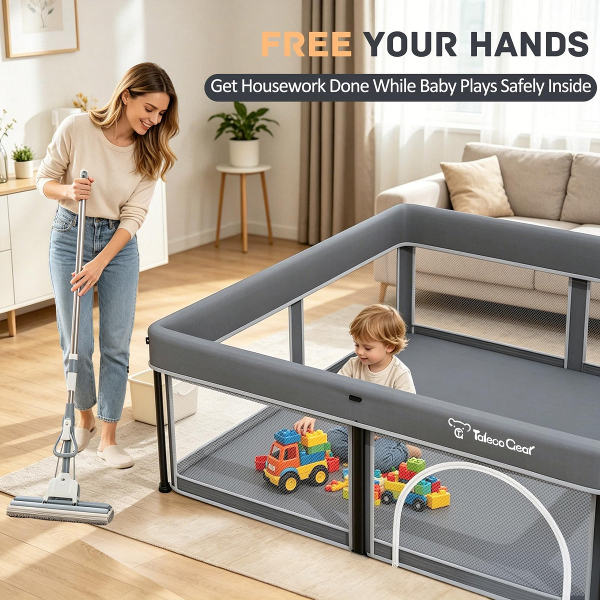 Foldable Baby Playpen with Mat and Ocean Balls B4987
