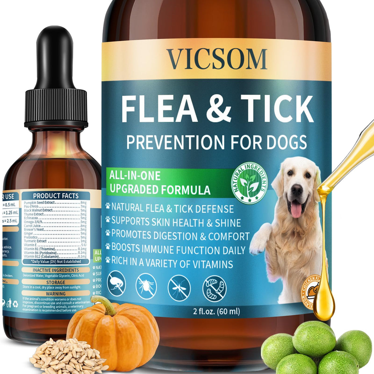 Natural Flea and Tick Prevention for Dogs, 60ml O85463