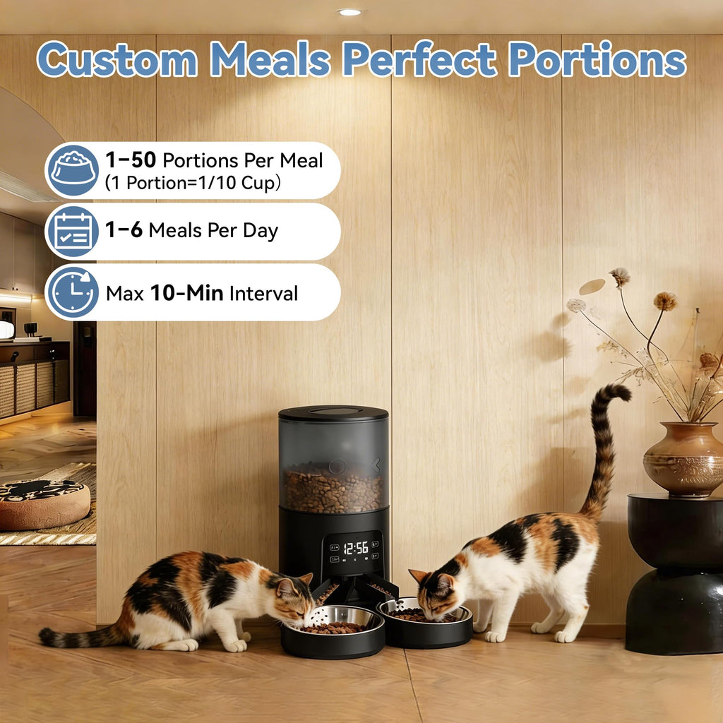 Automatic Cat Feeder for 2 Cats, 6L Black E624