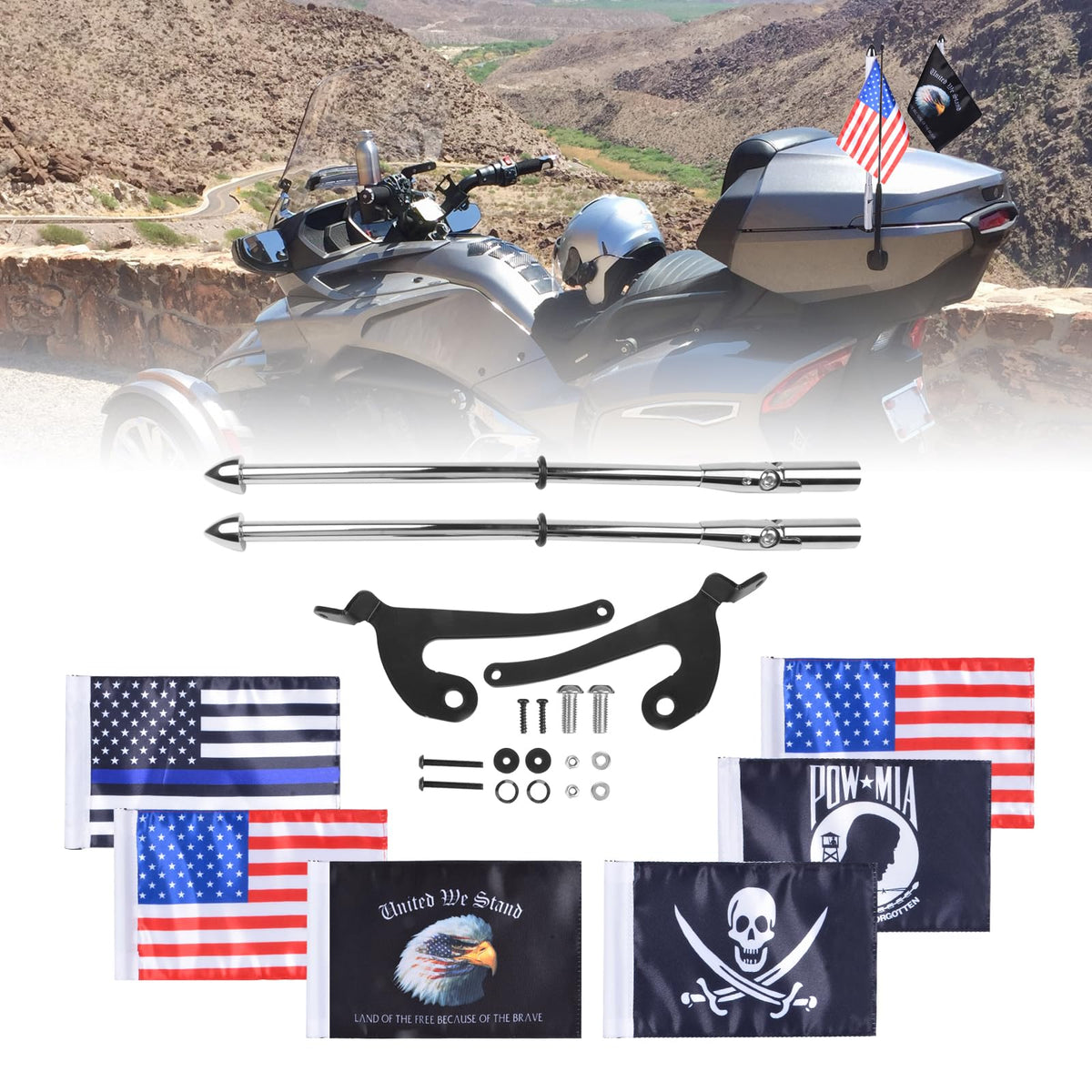 2 Pack Stainless Steel Flag Pole Mount Kit with 6pcs Flags A305088