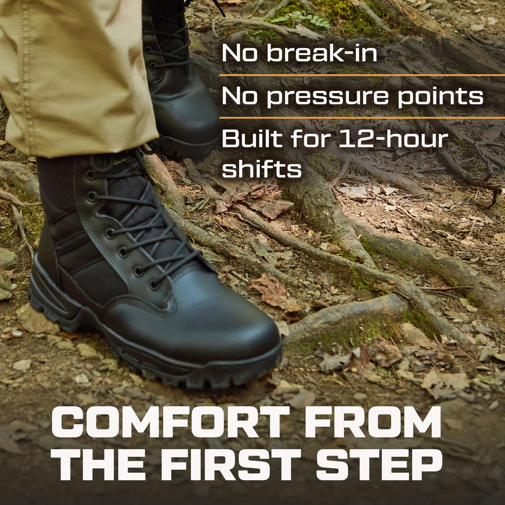 Men's Lightweight Leather Tactical Work Boots with Side Zipper N640076