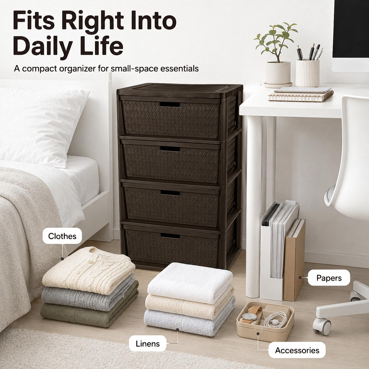 4 Drawer Brown Plastic Storage Tower X4493