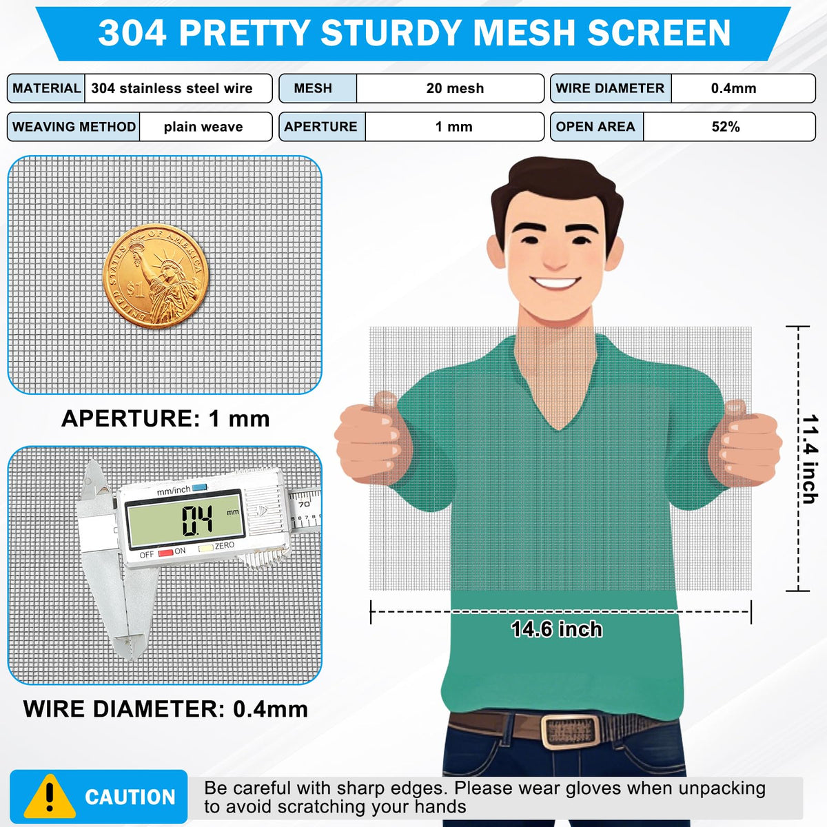 1 Piece Woven 304 Stainless Steel Mesh 20 Mesh C40361