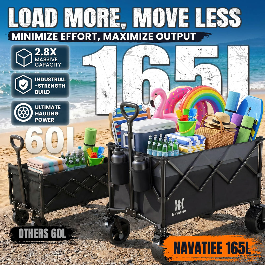 Collapsible Folding Wagon Cart with Big Wheels, Black F815