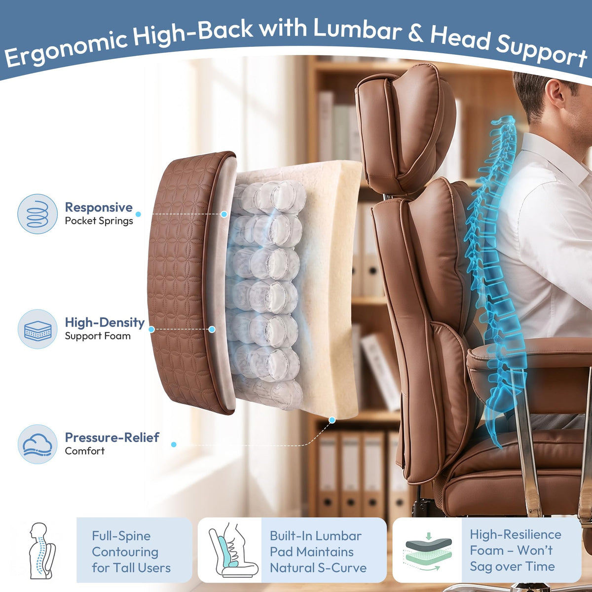 Brown Ergonomic Executive Office Chair with Footrest B798137