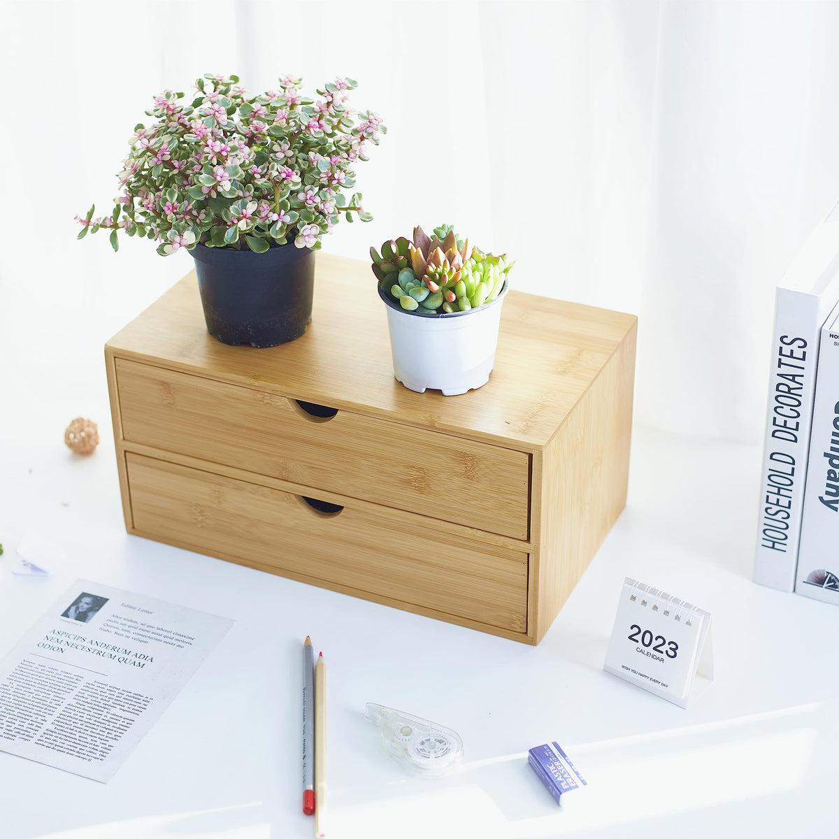 Bamboo Desk Organizer with Drawers F6488