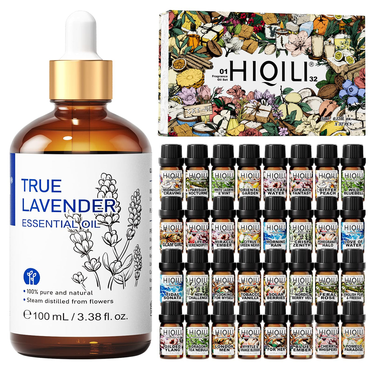 100ML Lavender Essential Oil & 5ML*32 Fragrance Oil Set G13784