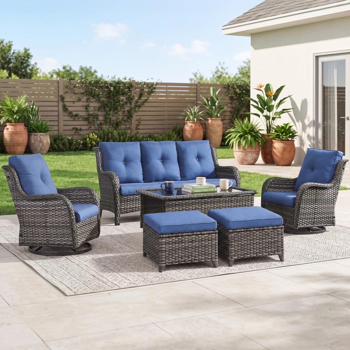 Grey Wicker 6 Piece Patio Furniture Set D58450