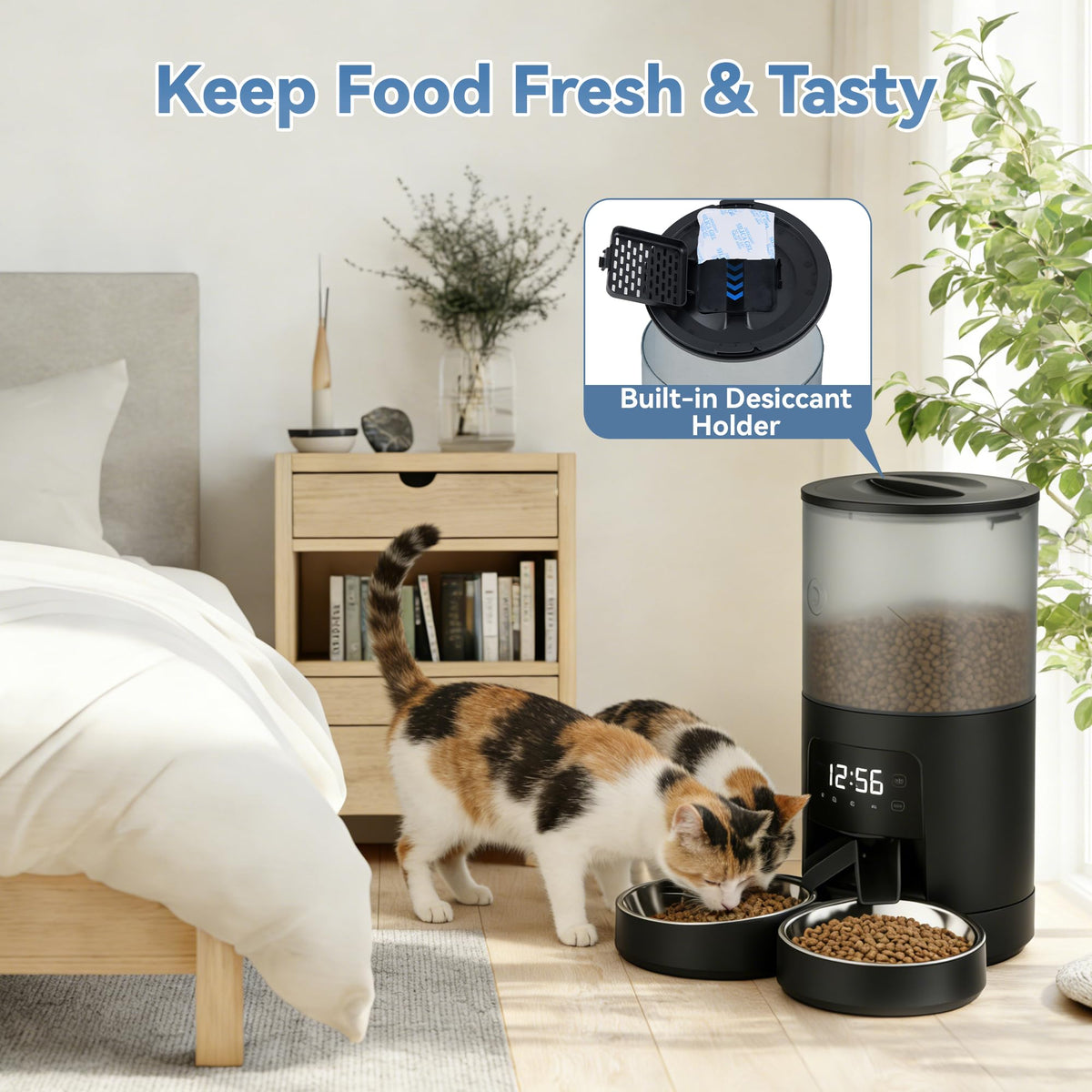 Automatic Cat Feeder for 2 Cats, 6L Black E624