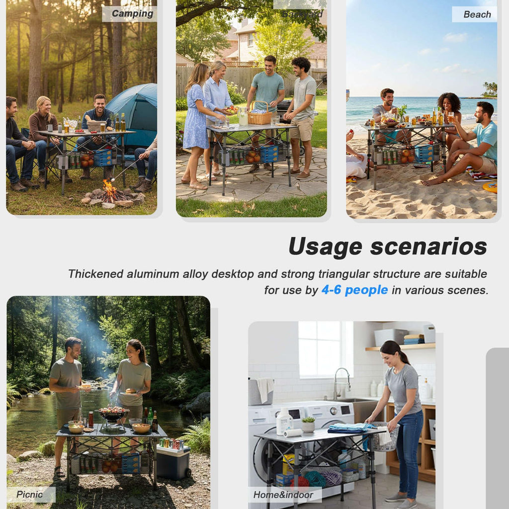Portable Aluminum Folding Camping Table with Storage Basket P52193