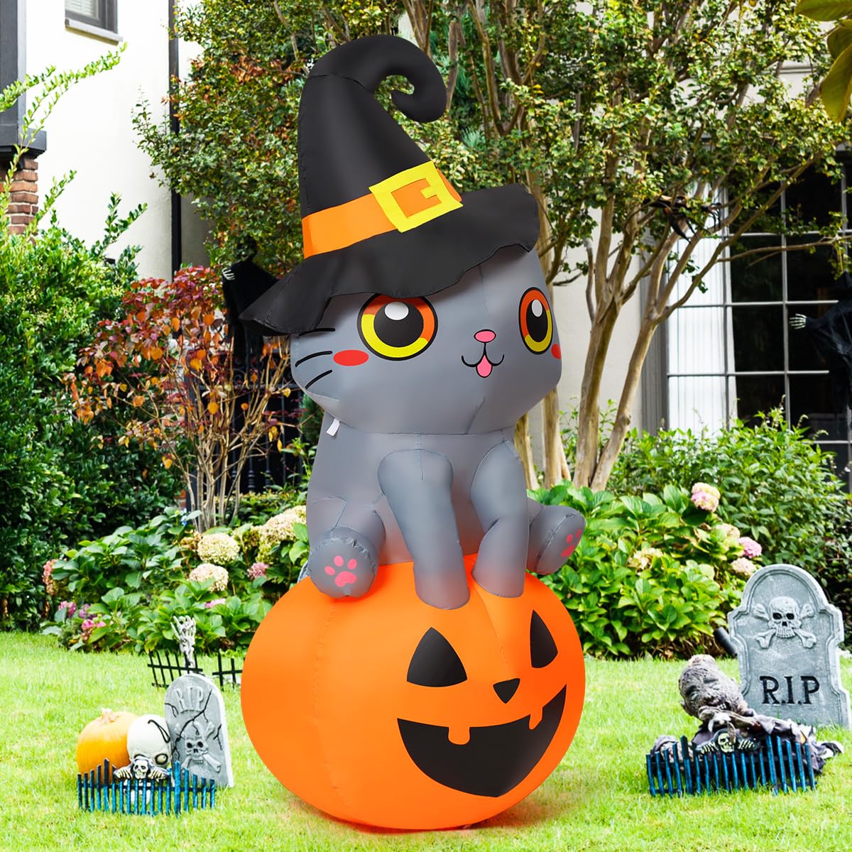 6 FT Halloween Inflatables Cat with Built-in LEDs H2208