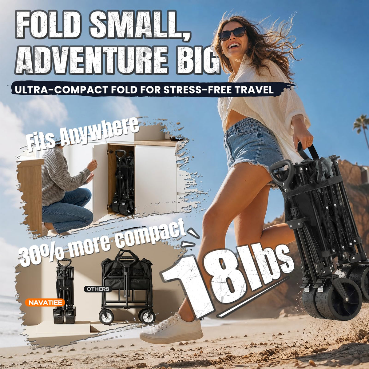 Collapsible Folding Wagon Cart with Big Wheels, Black F815