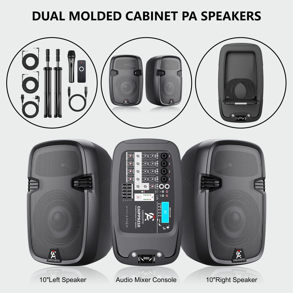 Portable 8-Channel PA System with Bluetooth and 2 Speaker Stands S176