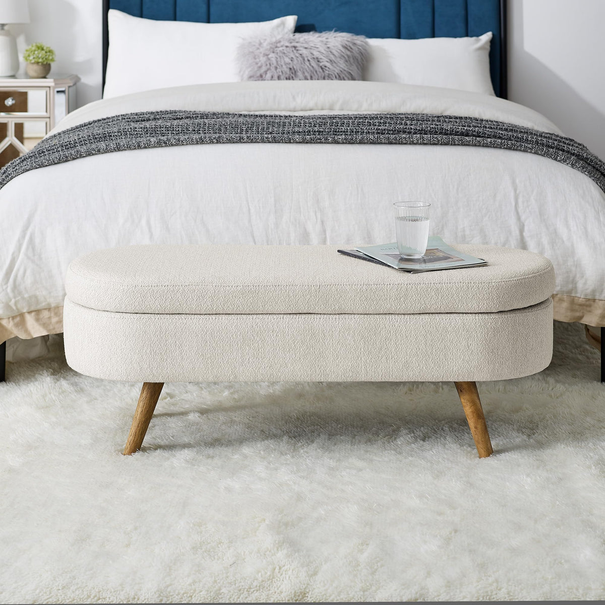 Oval Storage Bench with Rubber Wood Legs G882489