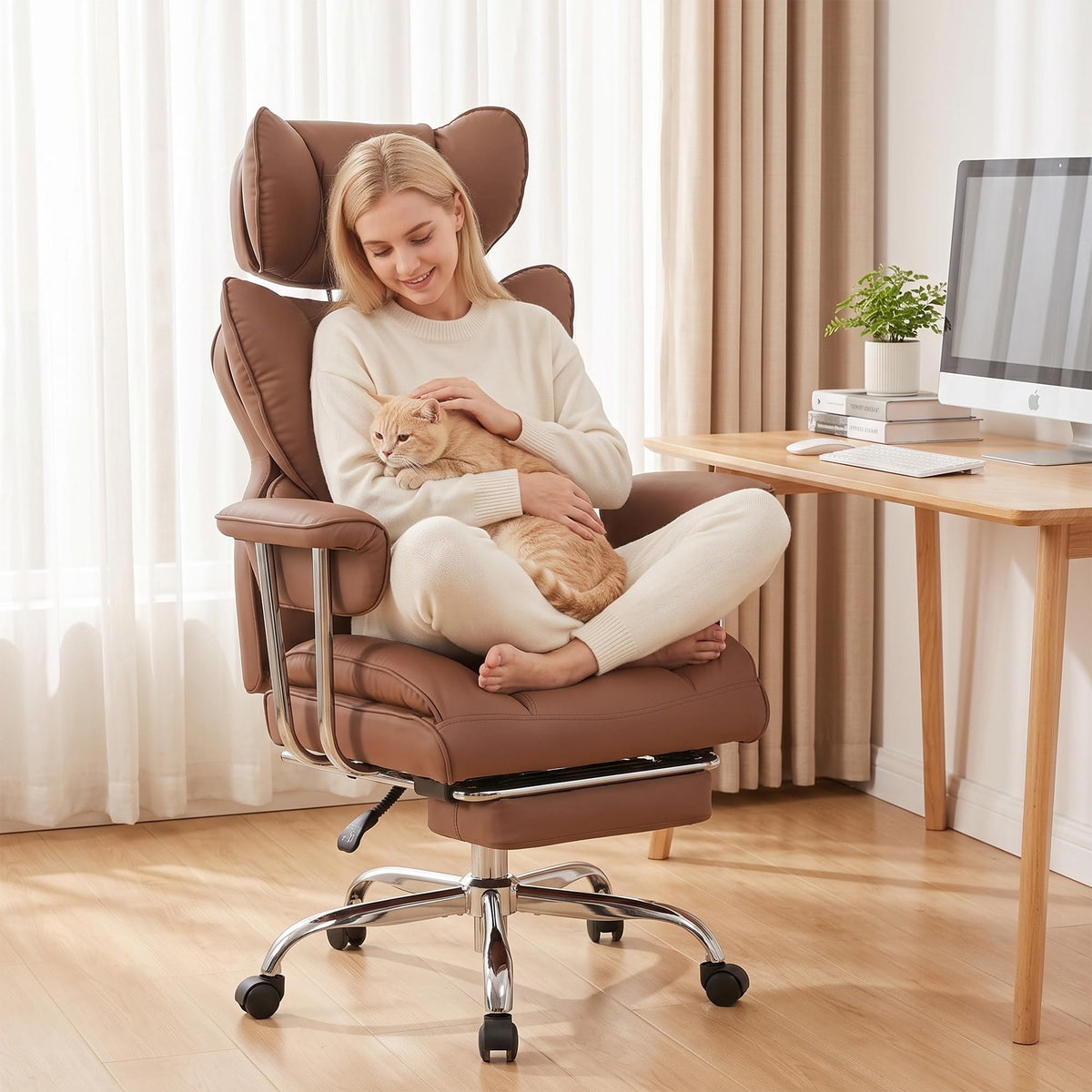 Brown Ergonomic Executive Office Chair with Footrest B798137