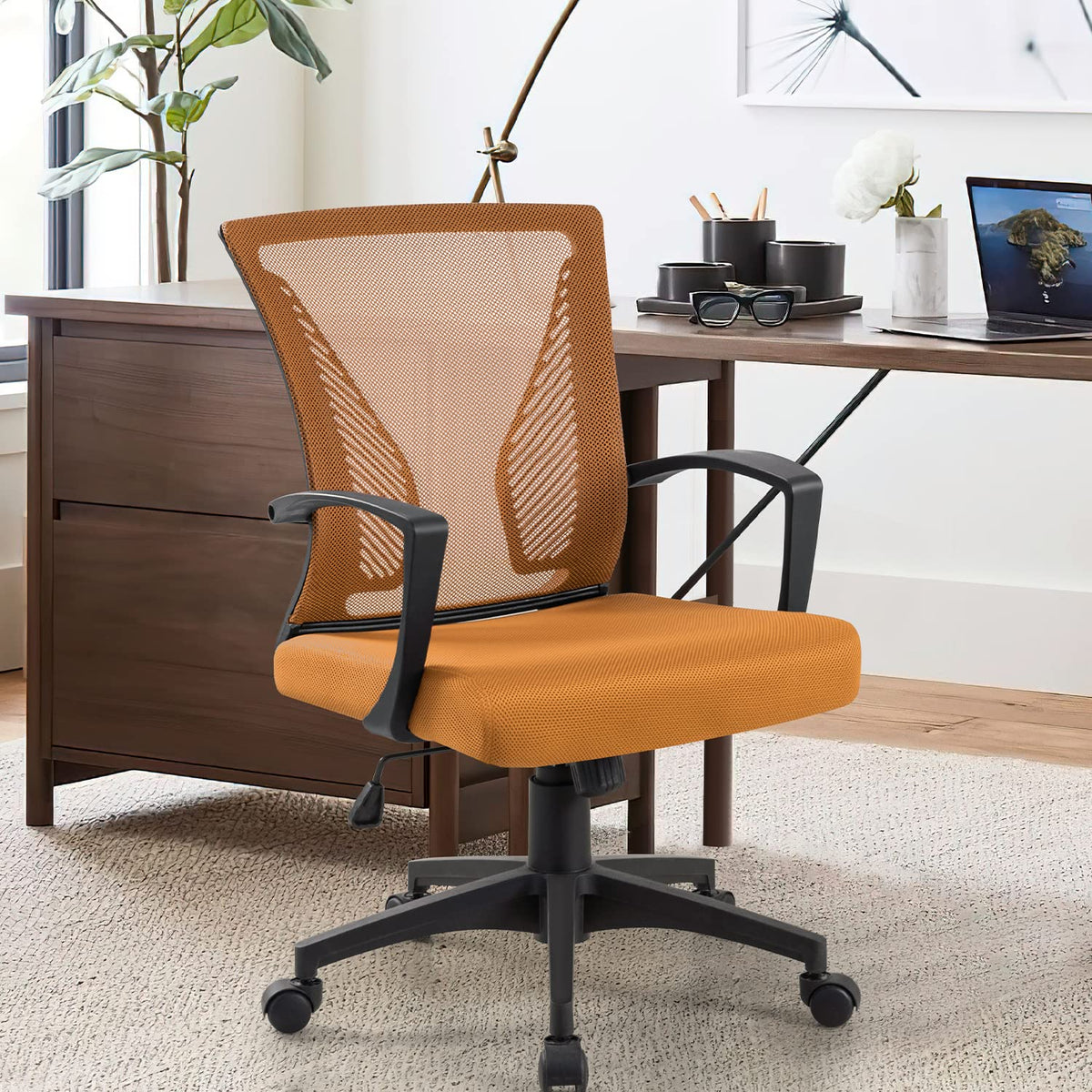 Orange Mid Back Mesh Ergonomic Office Chair with Armrest J537