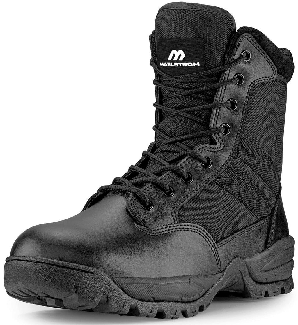 Men's Lightweight Leather Tactical Work Boots with Side Zipper N640076