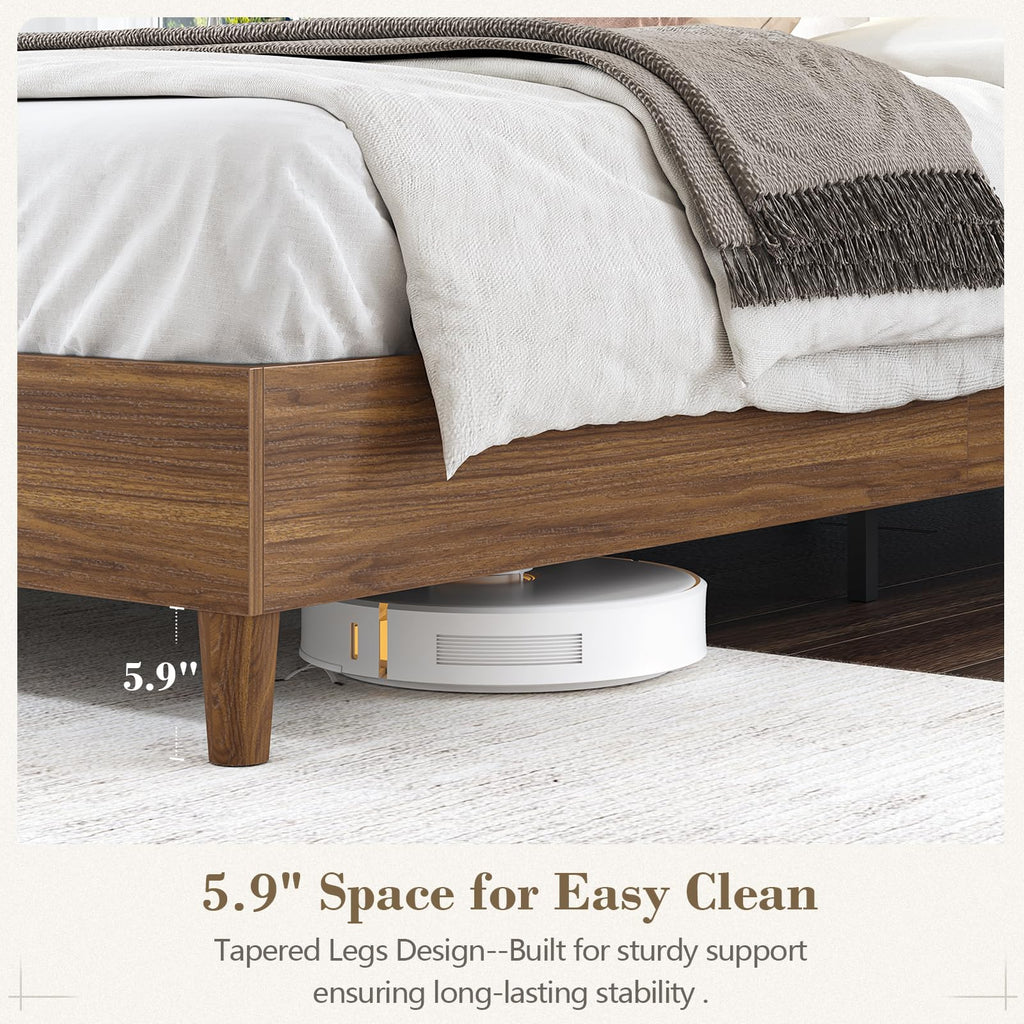 Wood Full Size Bed Frame with Charging Station & LED Lights Y48680