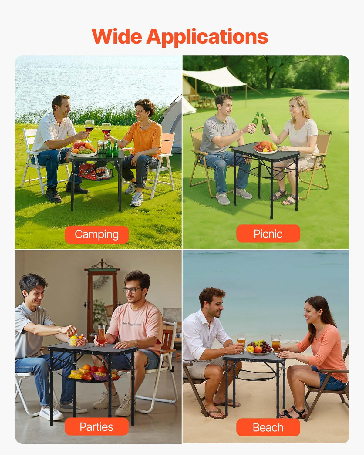 Folding Camping Table Adjustable Height Aluminum MDF 24 x 16 inch L2114