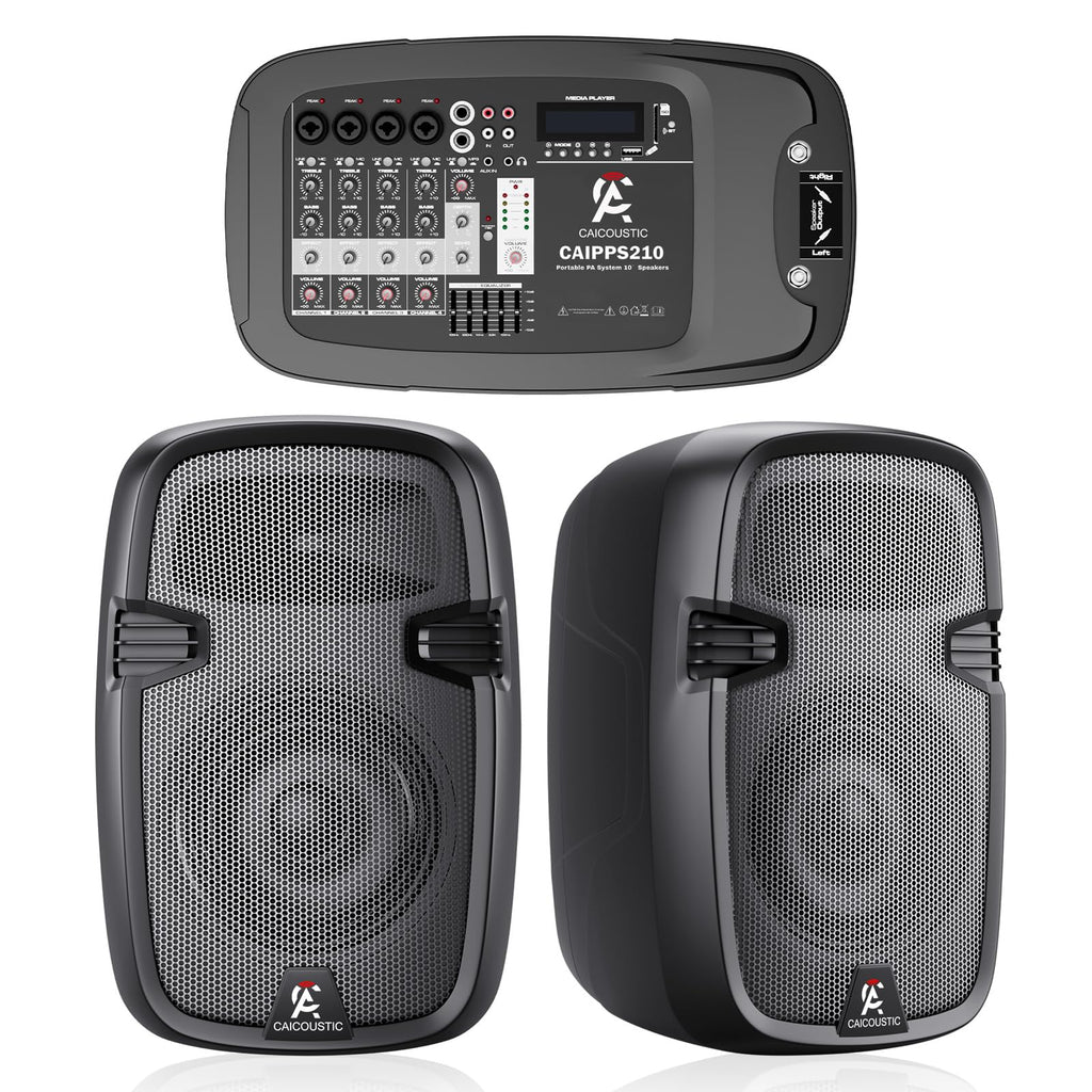 Portable 8-Channel PA System with Bluetooth and 2 Speaker Stands S176