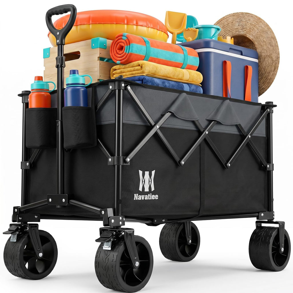 Collapsible Folding Wagon Cart with Big Wheels, Black F815
