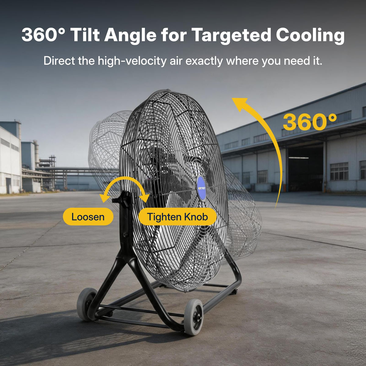 24" High Velocity Industrial Floor Fan, 3-Speed 4950 CFM Metal Fan X277