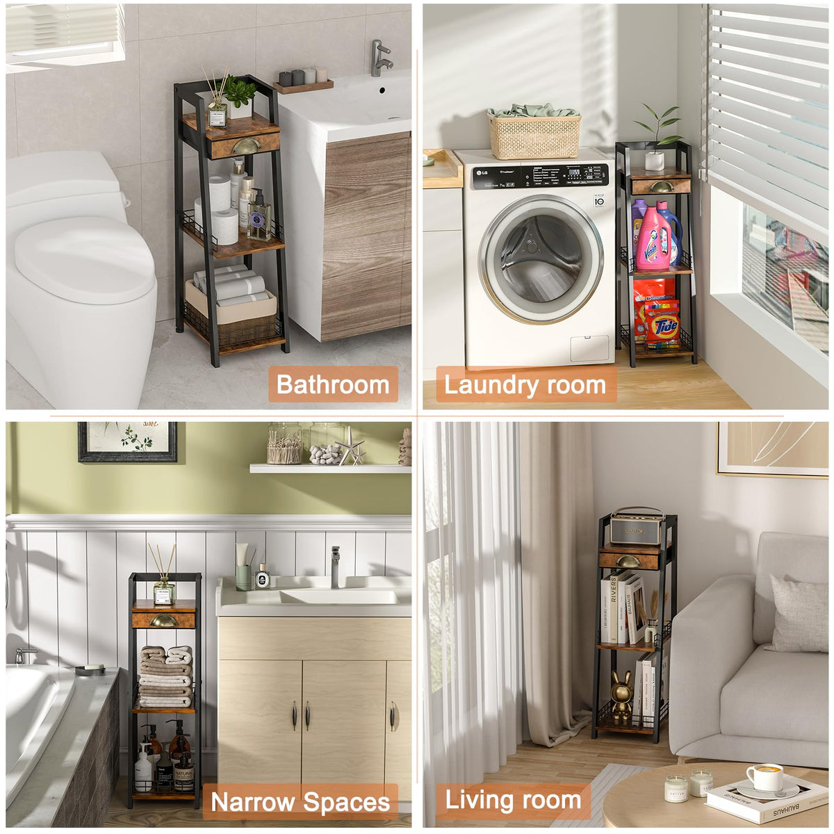 3-Tier Narrow Bathroom Shelves with Drawer E6960