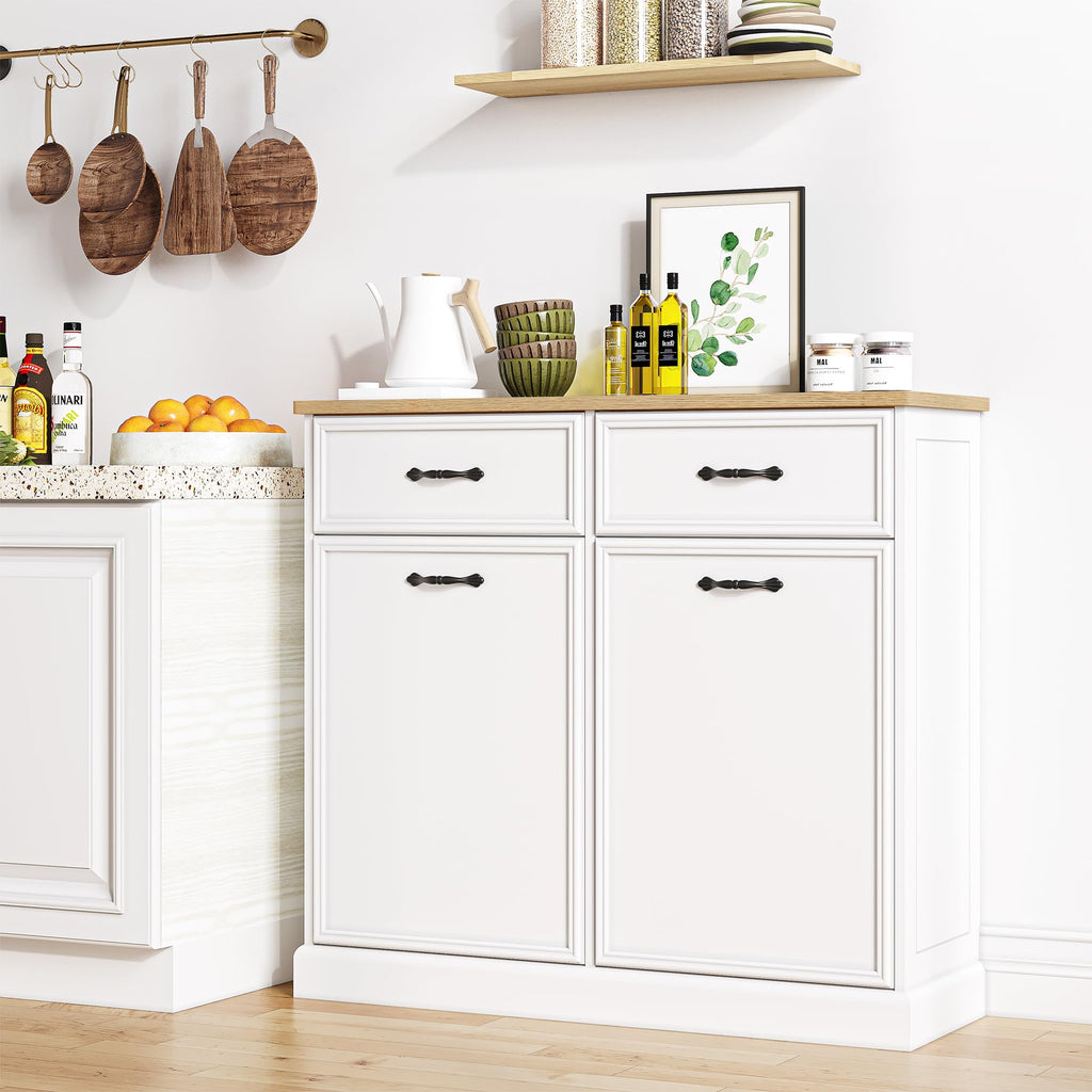 White Wooden Double Tilt Out Trash Cabinet H30013