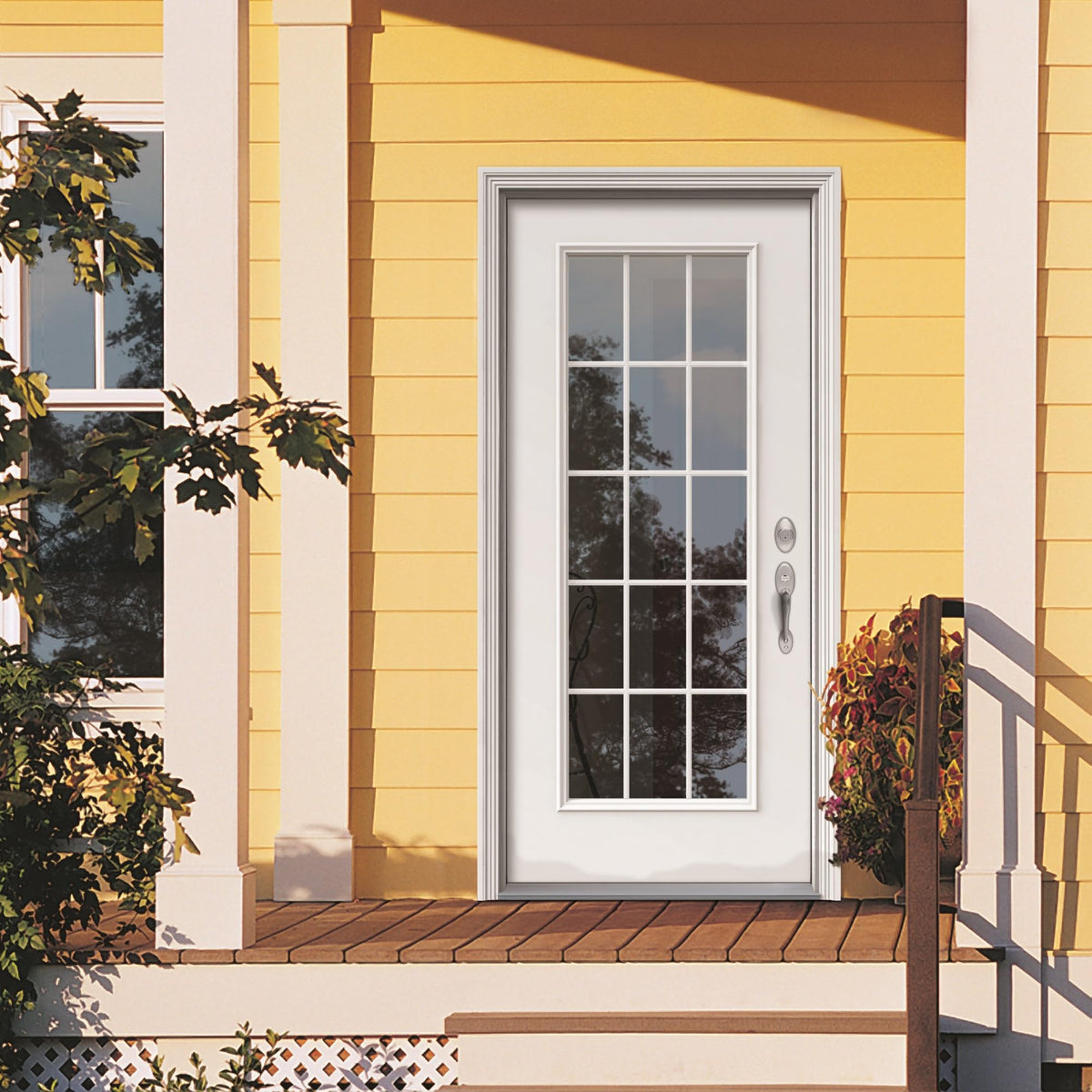Fiberglass Smooth Primed Left Hand In-Swing Prehung Front Door 15 Lite Clear Glass 36" x 80" M818400