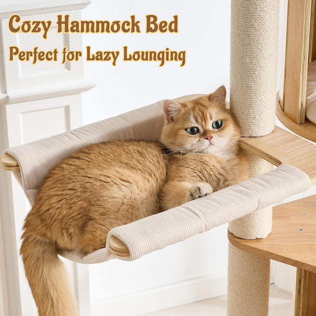70" Wood Cat Tree with 2 Cat Caves T354