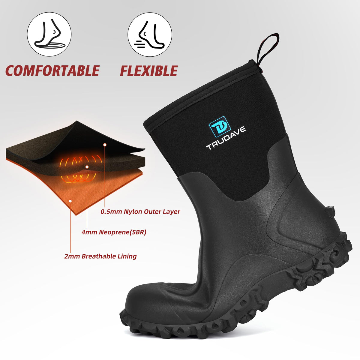 6mm Neoprene Insulated Mid Calf Waterproof Rubber Work Boots W282562