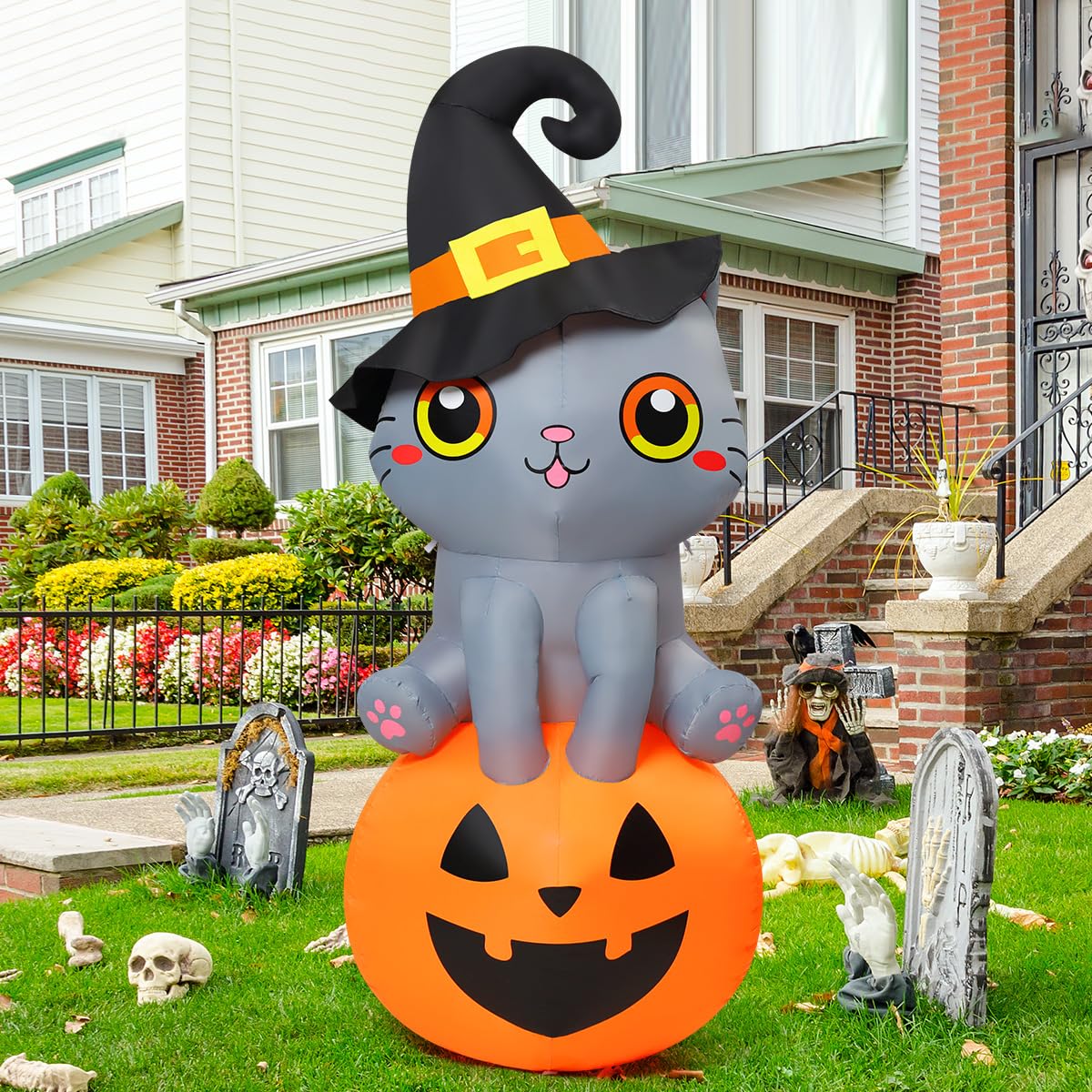 6 FT Halloween Inflatables Cat with Built-in LEDs H2208
