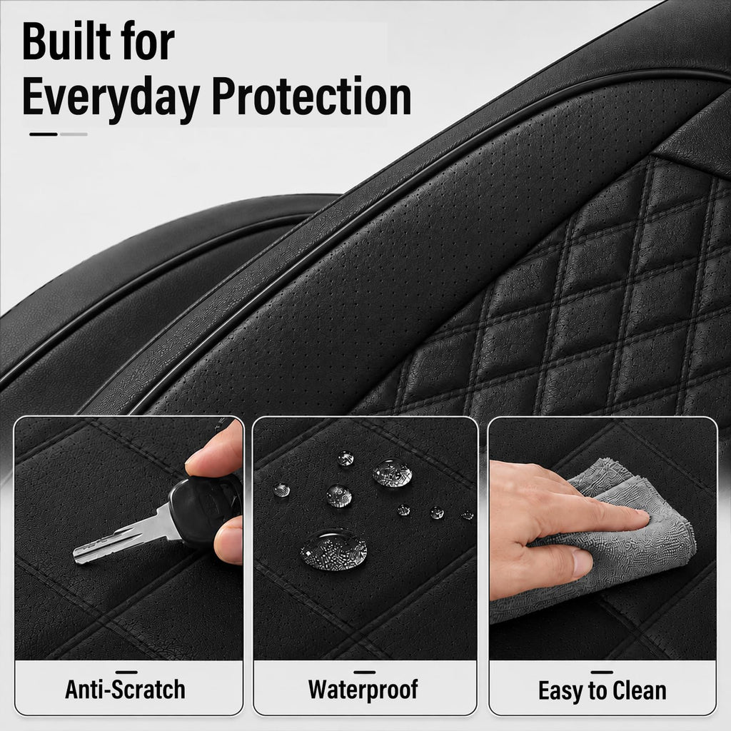Black Nappa Leather Car Seat Covers Full Set A3981