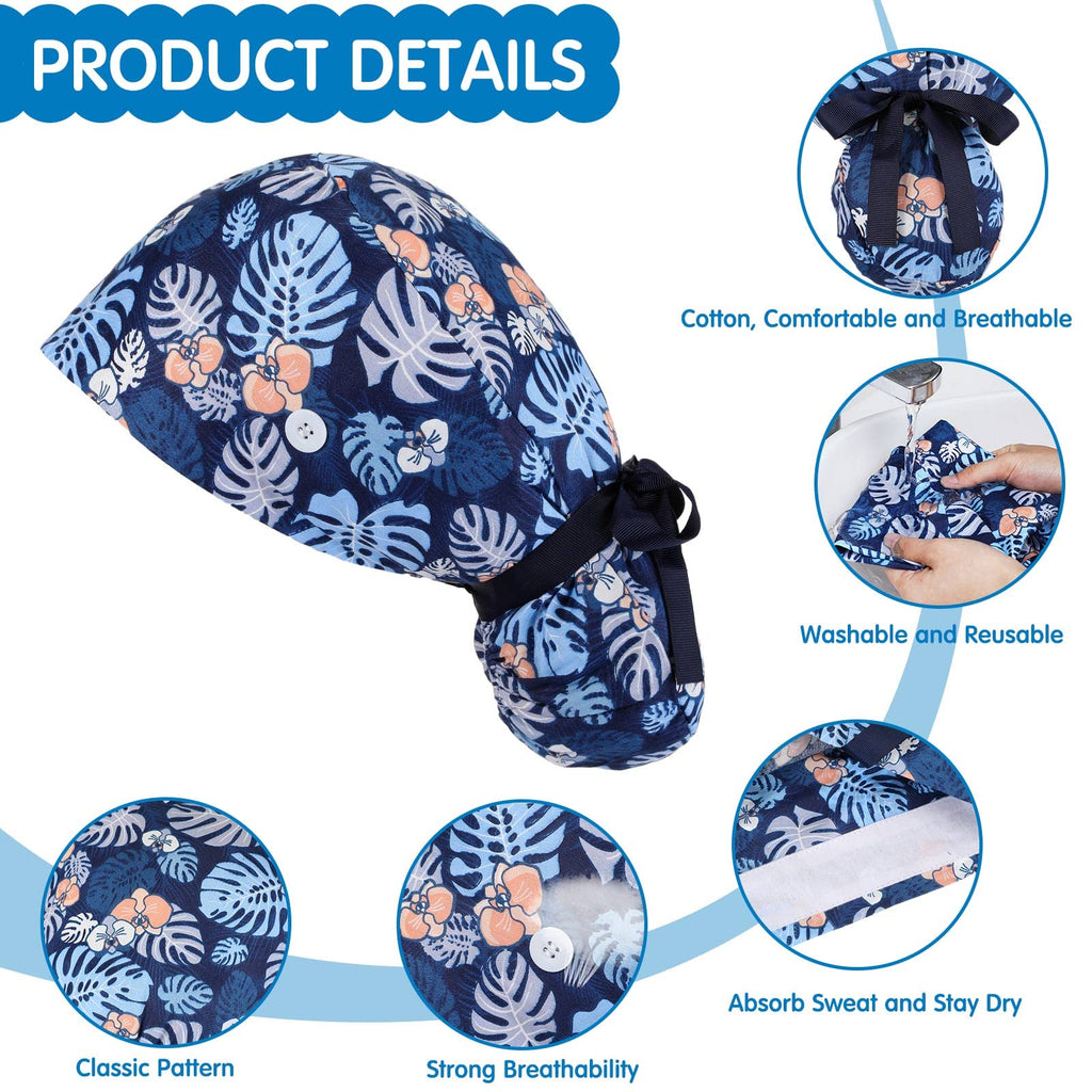 30 Pcs Scrub Caps with Buttons and Ribbon O814