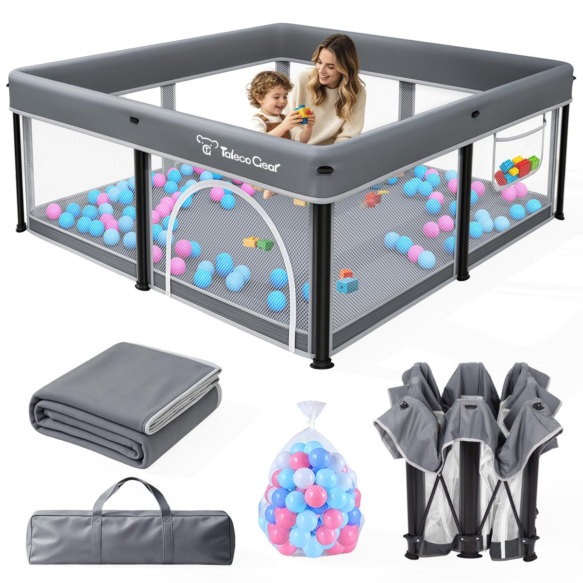 Foldable Baby Playpen with Mat and Ocean Balls B4987