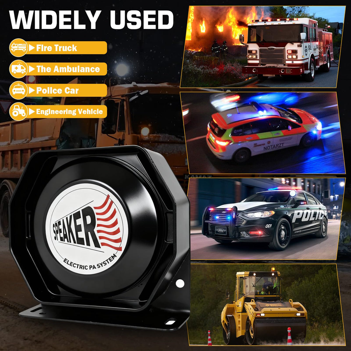 200W Multi-Tone Emergency Car Siren Speaker PA System Kit N1280