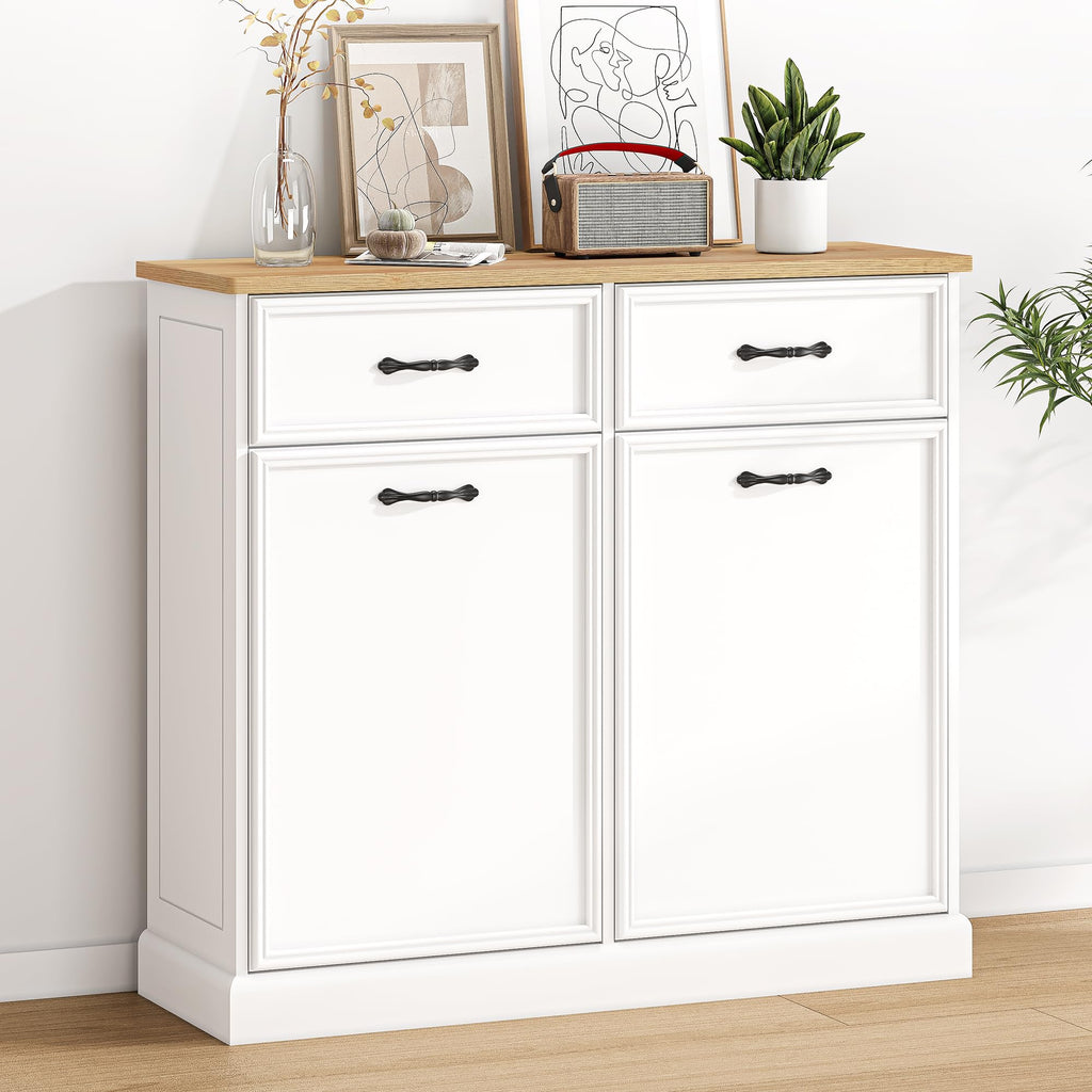 White Wooden Double Tilt Out Trash Cabinet H30013