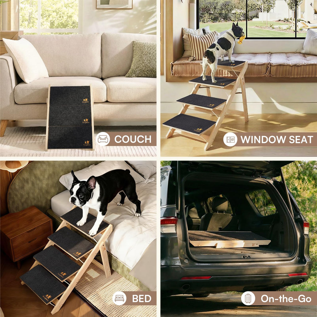 Wooden 4-Step Foldable Anti-Slip Dog Stairs D1388